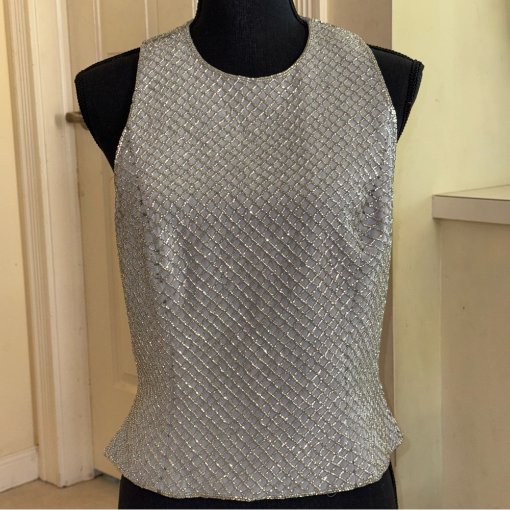 Vintage Black Tie Oleg Cassini Beaded Top